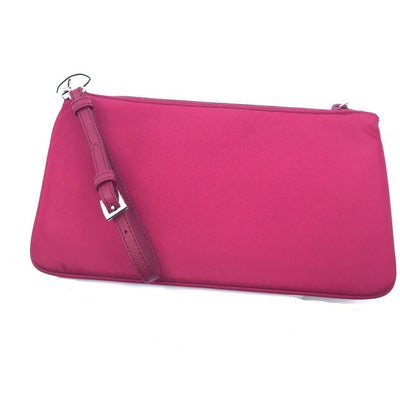 Prada Ibisco Pink Tessuto Nylon Logo Cosmetic Case Clutch Wristlet Bag 1NH545