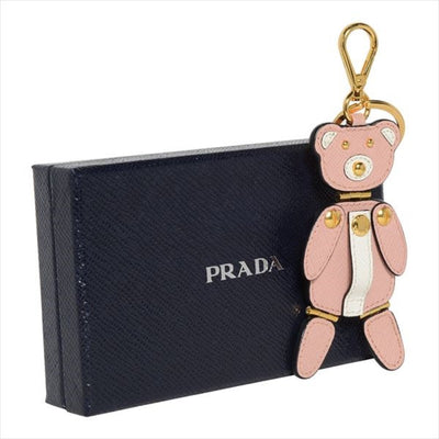 Prada Leather Trick Pelle Pink Saffiano Bear Key chain 1TL177