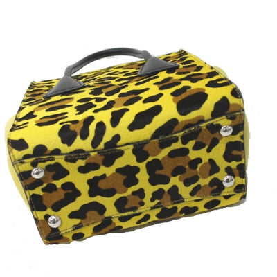 Prada Leopard Pattern Neon Yellow Suede and Pony Hair Cross body Bag 1BA025