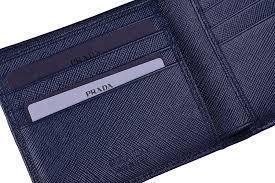 Prada Men's Bi Fold Orizzontale Saffiano Cuir Leather Baltico Navy Blue Wallet 2MO513