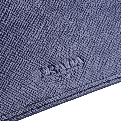 Prada Men's Bi Fold Orizzontale Saffiano Cuir Leather Baltico Navy Blue Wallet 2MO513