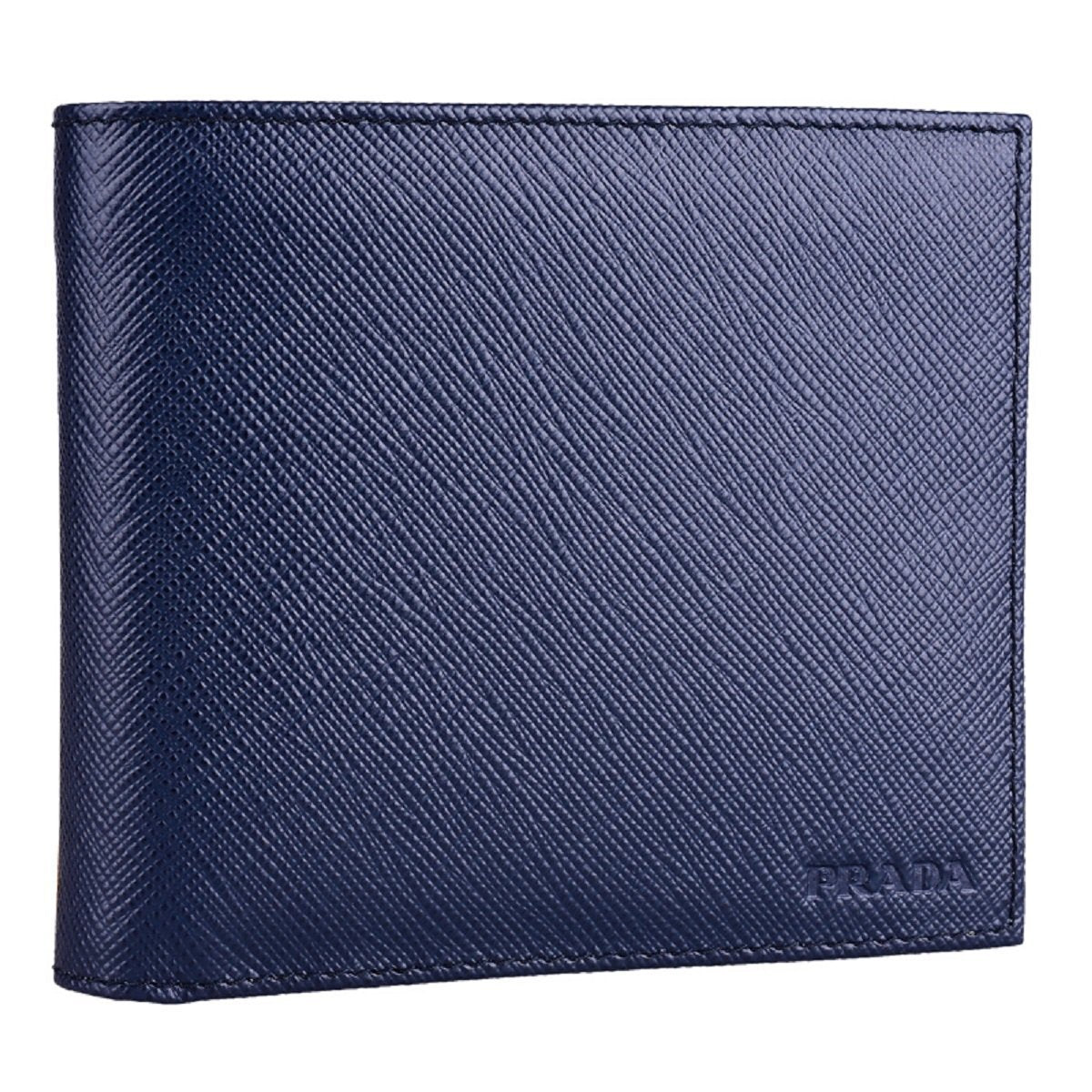 Prada Men's Bi Fold Orizzontale Saffiano Cuir Leather Baltico Navy Blue Wallet 2MO513