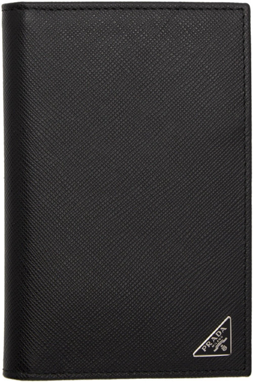 Prada Men's Black Vitello Micro Grain Passport Credit Card Vertical Wallet 2MV412