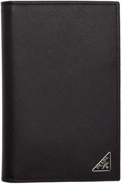 Prada Men's Black Vitello Micro Grain Passport Credit Card Vertical Wallet 2MV412