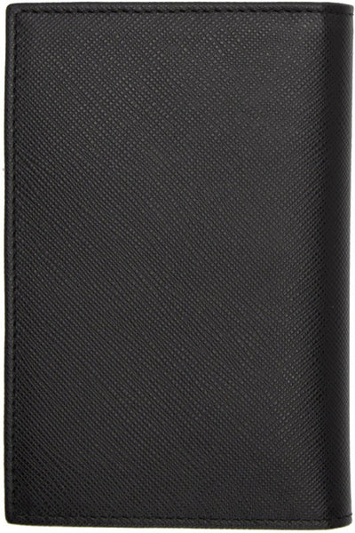 Prada Men's Black Vitello Micro Grain Passport Credit Card Vertical Wallet 2MV412