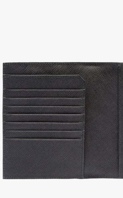 Prada Men's Black Vitello Micro Grain Passport Credit Card Vertical Wallet 2MV412