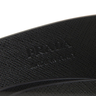 Prada Men's Logo Engraved Plaque Saffiano Leather Belt Black Nero 36 90 2CM009