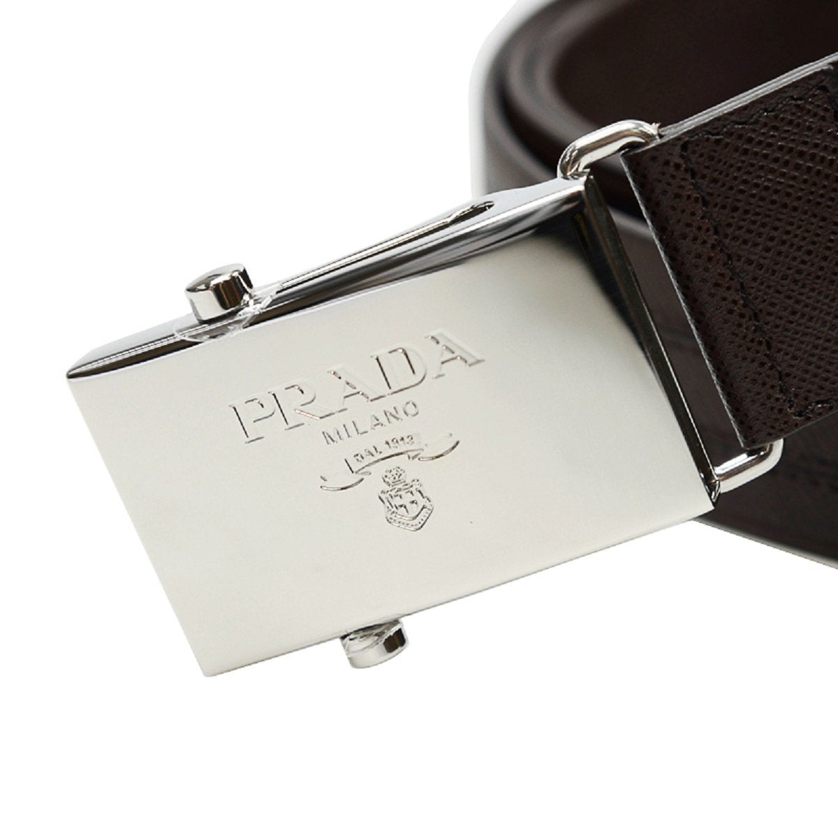 Prada Men's Logo Engraved Plaque Saffiano Leather Belt Black Nero 40 100 2CM009