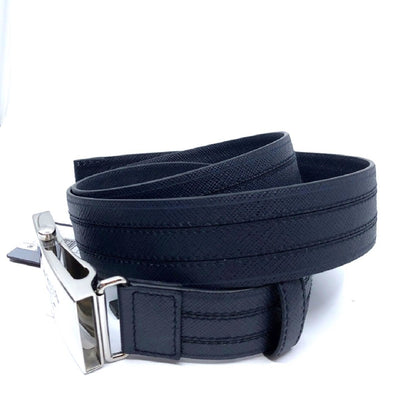 Prada Men's Logo Engraved Plaque Saffiano Leather Belt Blue 105/ 42 2CM009