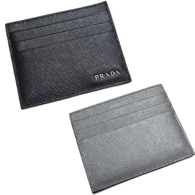 Prada Mercurio Black and Grey Saffiano Men's Leather Wallet Card Holder 2MC223