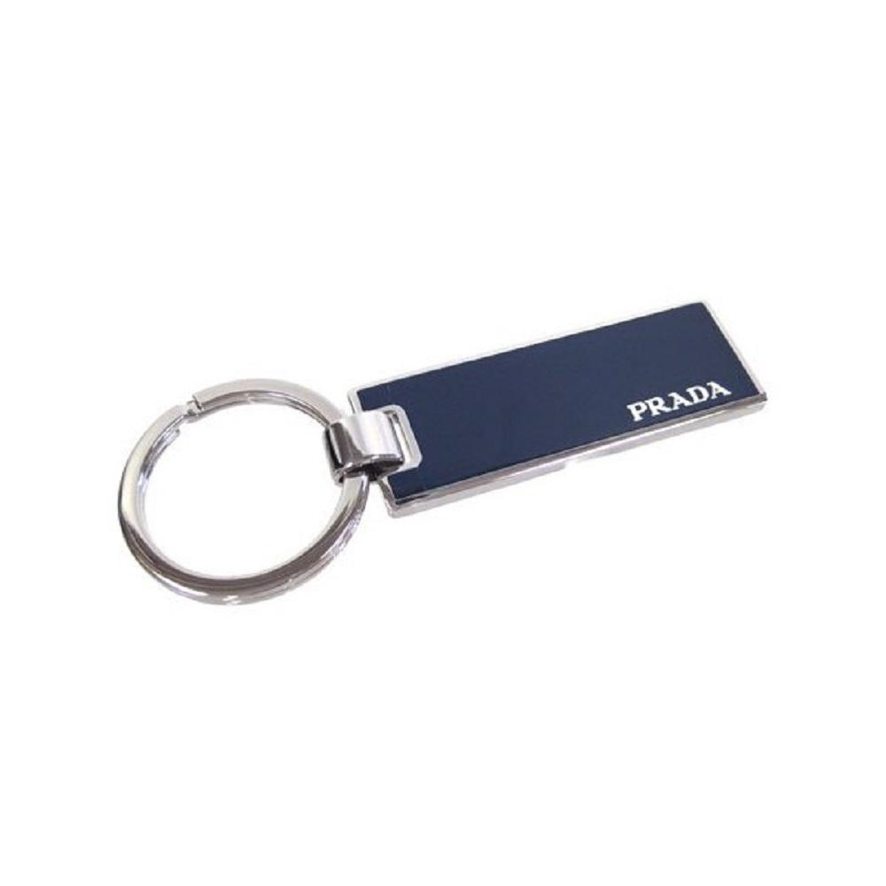 Prada Navy Blue Silver Metal Enamel Men's Key Chain 2PS021