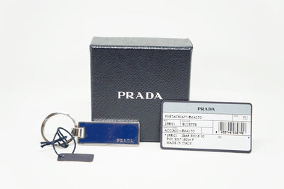 Prada Navy Blue Silver Metal Enamel Men's Key Chain 2PS021