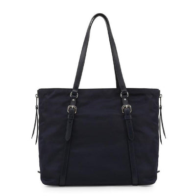 Prada Navy Blue Tessuto Nylon Soft Calf Leather Trim Shopping Tote Handbag 1BG228