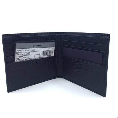 Prada Nero Black Saffiano Cuir Leather Billfold Bi-fold Credit Card Wallet 2MO513