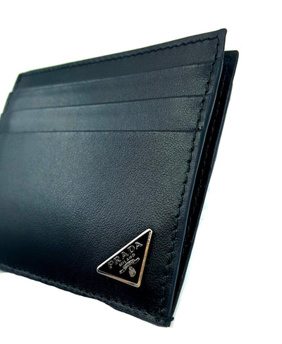 Prada Nero Black Vitello Leather Card Holder with Iconic Triangle Logo 2MC223