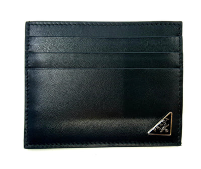 Prada Nero Black Vitello Leather Card Holder with Iconic Triangle Logo 2MC223