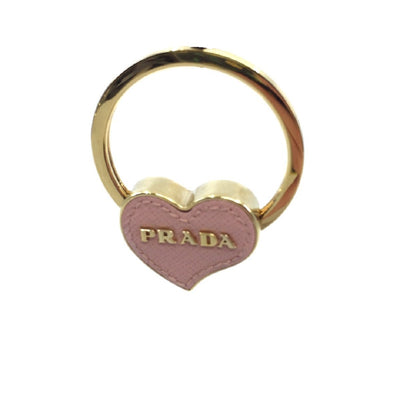 Prada Orchidea Pink Saffiano Leather Heart Gold Tone Metal Key Chain Bag Charm 1PP063