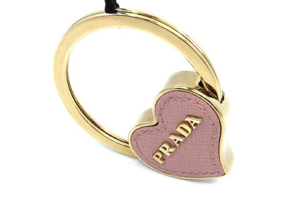 Prada Orchidea Pink Saffiano Leather Heart Gold Tone Metal Key Chain Bag Charm 1PP063