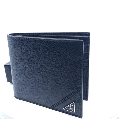 Prada Orizzontale Black Vitello Micro Grain Leather Iconic Triangle Logo Wallet 2MO513