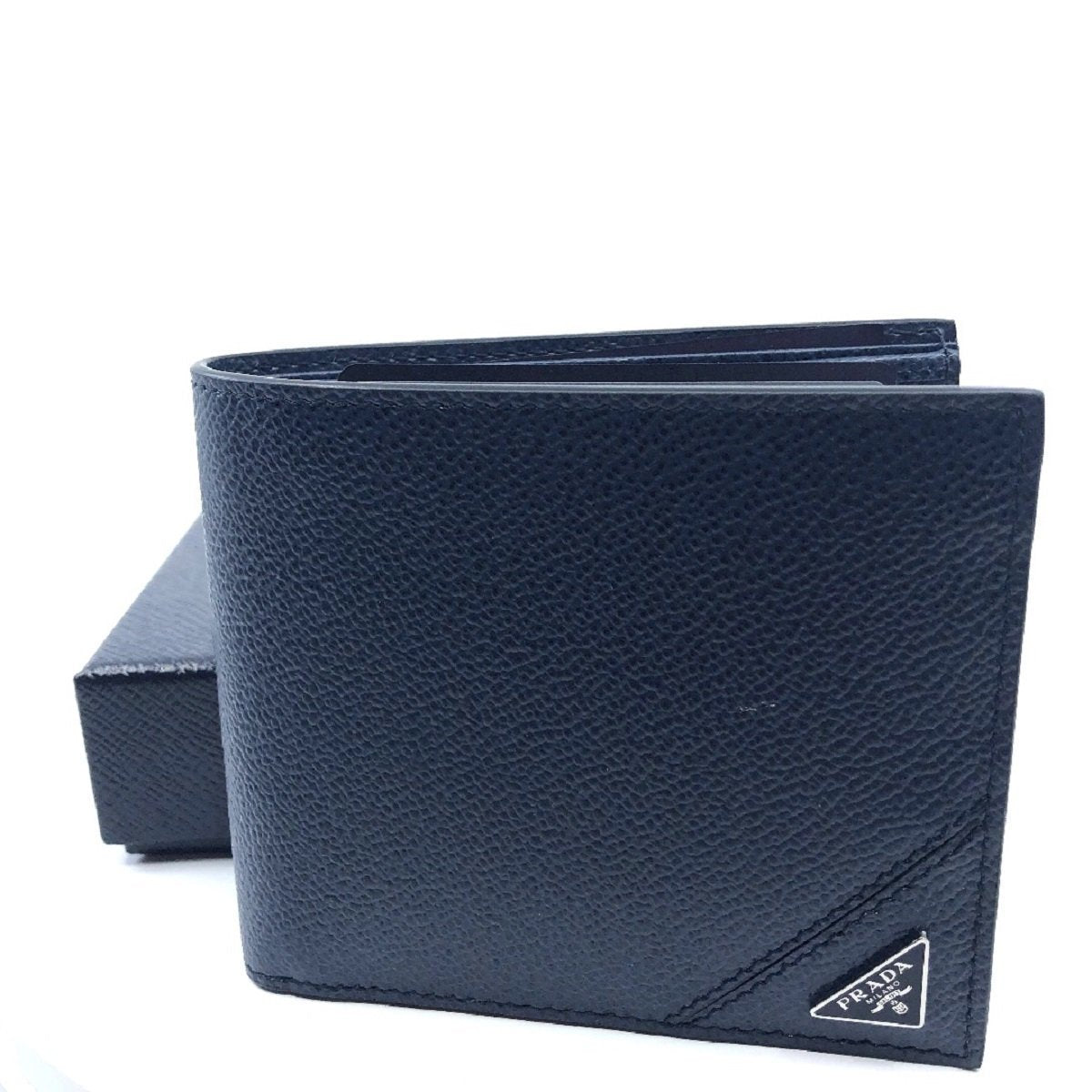 Prada Orizzontale Black Vitello Micro Grain Leather Iconic Triangle Logo Wallet 2MO513