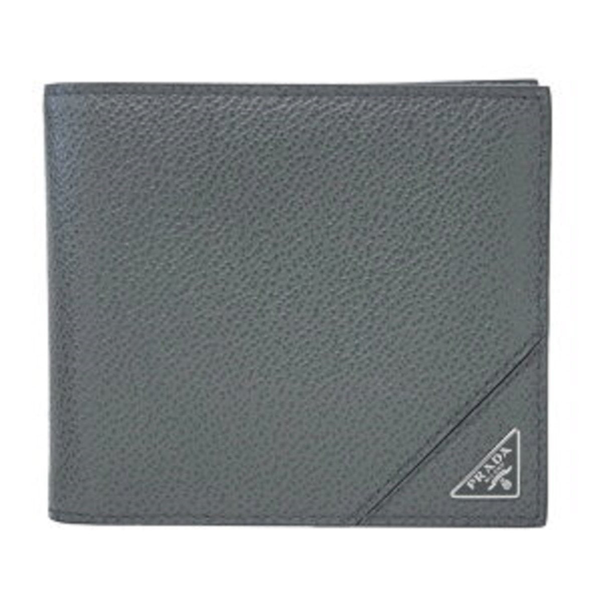 Prada Orizzontale Gray Mercurio Micro Grain Leather Iconic Triangle Logo Wallet 2MO513