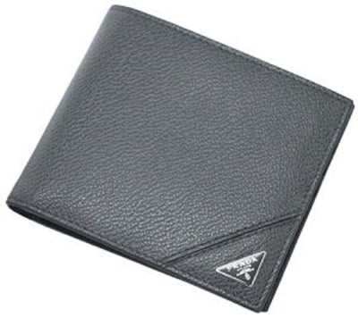 Prada Orizzontale Gray Mercurio Micro Grain Leather Iconic Triangle Logo Wallet 2MO513