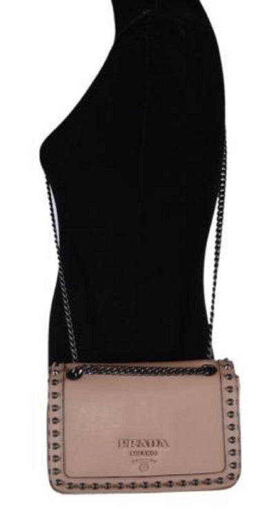 Prada Pattina Glace Calf Leather Cammeo Beige Pattina Studded Bag 1BD147