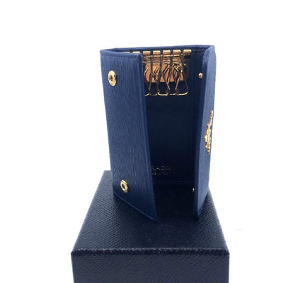 Prada Portachiavi Ganci Bluette Blue Vitello Move 6 Hook Key Holder Wallet 1PG222