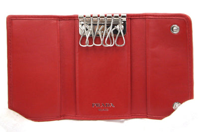 Prada Portachiavi Ganci Fuoco Red Nappa Gaufre'1 Leather Key Wallet 1PG222