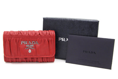 Prada Portachiavi Ganci Fuoco Red Nappa Gaufre'1 Leather Key Wallet 1PG222