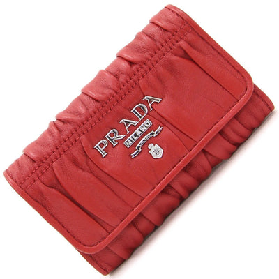 Prada Portachiavi Ganci Fuoco Red Nappa Gaufre'1 Leather Key Wallet 1PG222