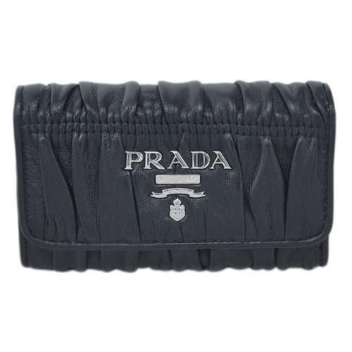 Prada Portachiavi Ganci Nero Black Nappa Gaufre Leather Key Wallet 1PG222