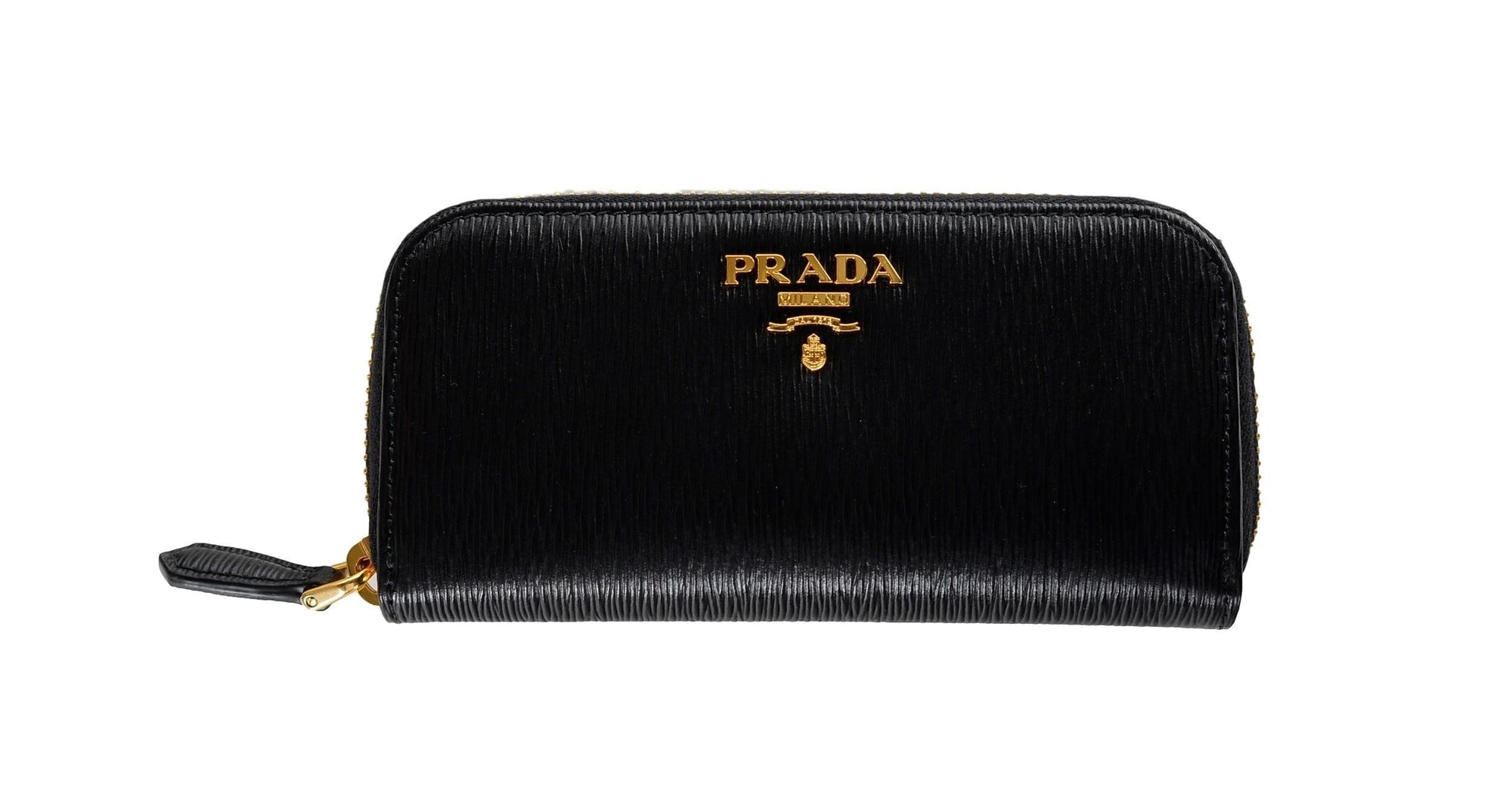 Prada Portachiavi Ganci Nero Black Vitello Move Leather Keyholder Wallet 1PG604