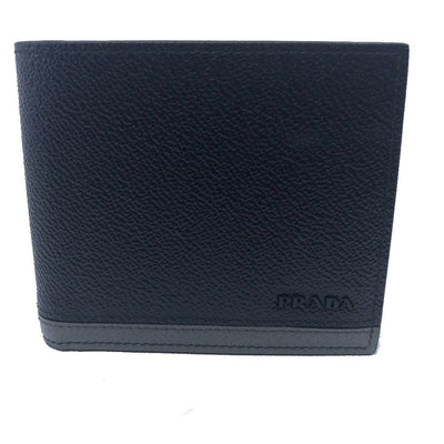 Prada Portafoglio Black Nero Baltico Grey Vitello Micro Grain Leather Wallet 2MO513