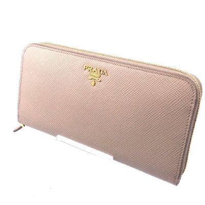 Prada Portafoglio Lampo Cipria Beige Saffiano Cuir Leather Full Zip Wallet 1ML506