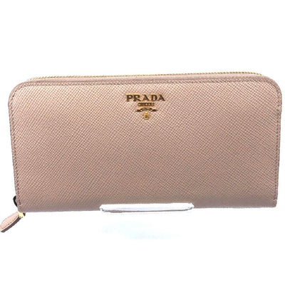 Prada Portafoglio Lampo Cipria Beige Saffiano Cuir Leather Full Zip Wallet 1ML506