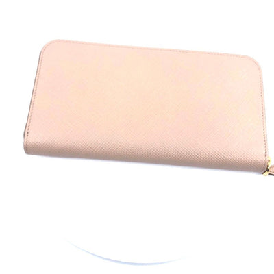 Prada Portafoglio Lampo Cipria Beige Saffiano Cuir Leather Full Zip Wallet 1ML506