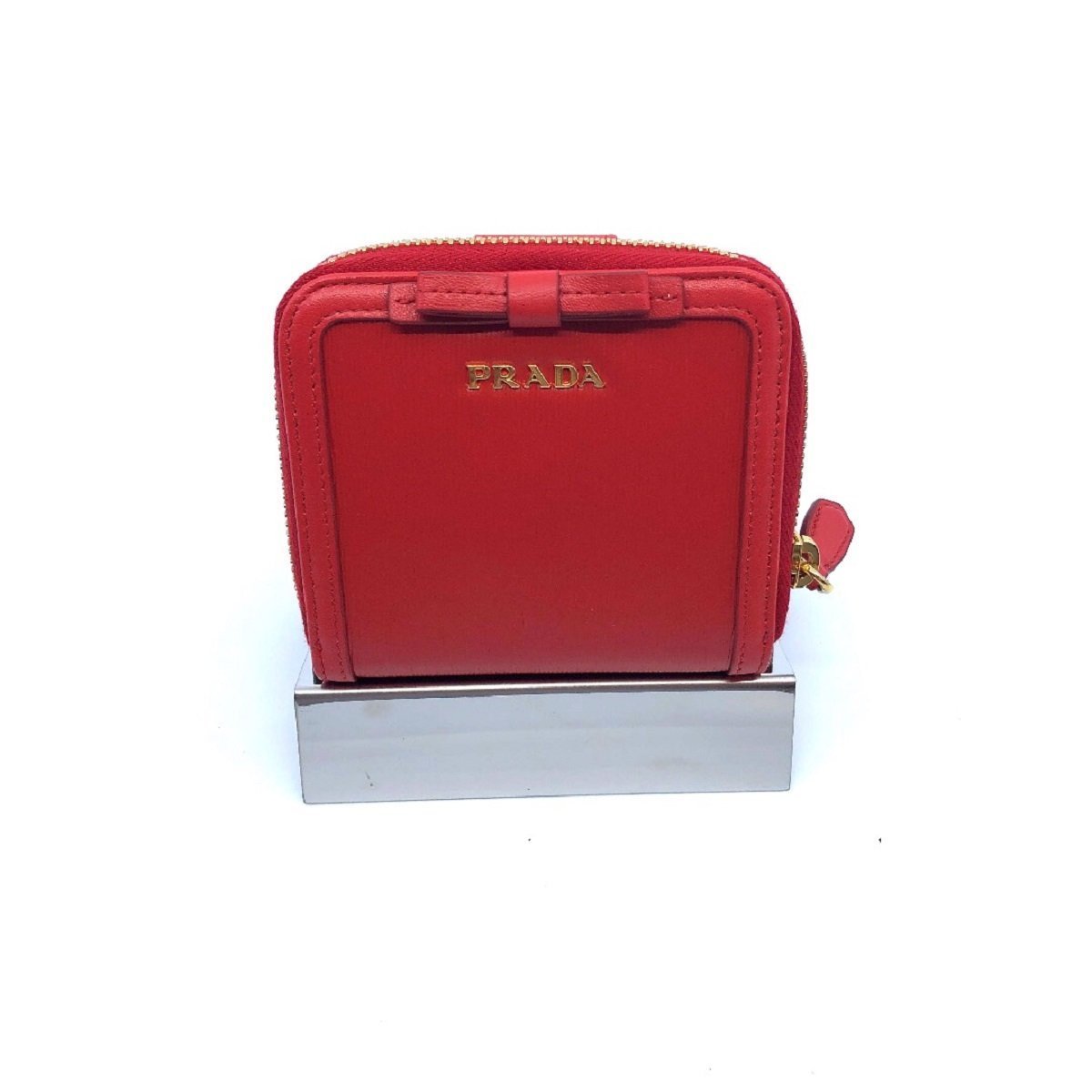 Prada Portafoglio Lampo Fuxia Light Red Vitello Move Zip Flap Bow Wallet 1ML522