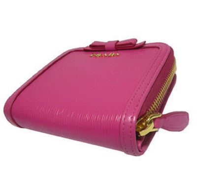 Prada Portafoglio Lampo Fuxia Pink Vitello Move Zip Flap Bow Wallet 1ML522