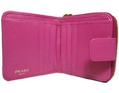 Prada Portafoglio Lampo Fuxia Pink Vitello Move Zip Flap Bow Wallet 1ML522