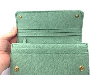 Prada Pattina Saffiano Aqua Blue Leather Continental Wallet, Women's 1MH132