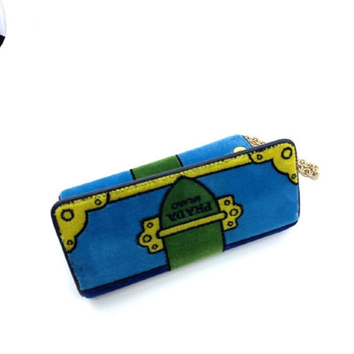 Prada Portafoglio Pattina Cammello Blue and Green Velvet Wristlet 1MH019