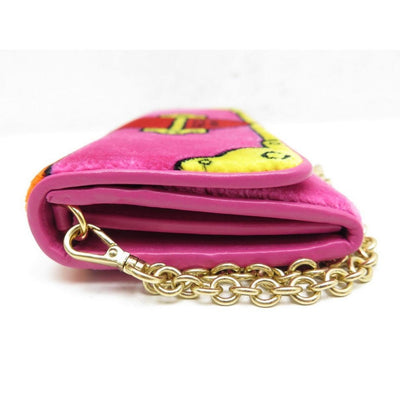 Prada Portafoglio Pattina Cammello Pink Velvet Ricamo Wristlet 1MH019