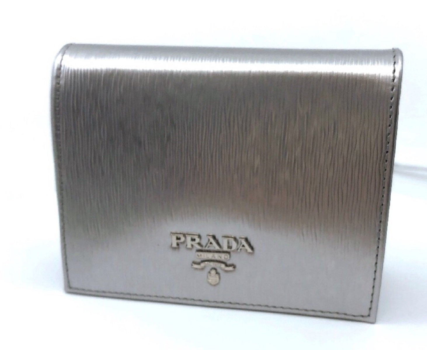 Prada Portafoglio Verticale Cromo Silver Vitello Move Leather Flap Wallet 1MV204