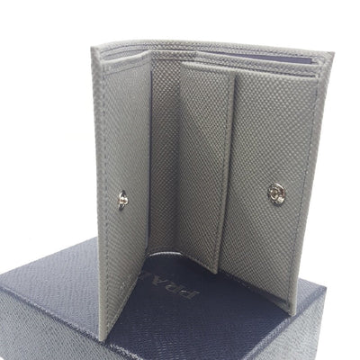 Prada Portafoglio Verticale Marmo Grey Saffiano Cuir Leather Flap Wallet 1MV204