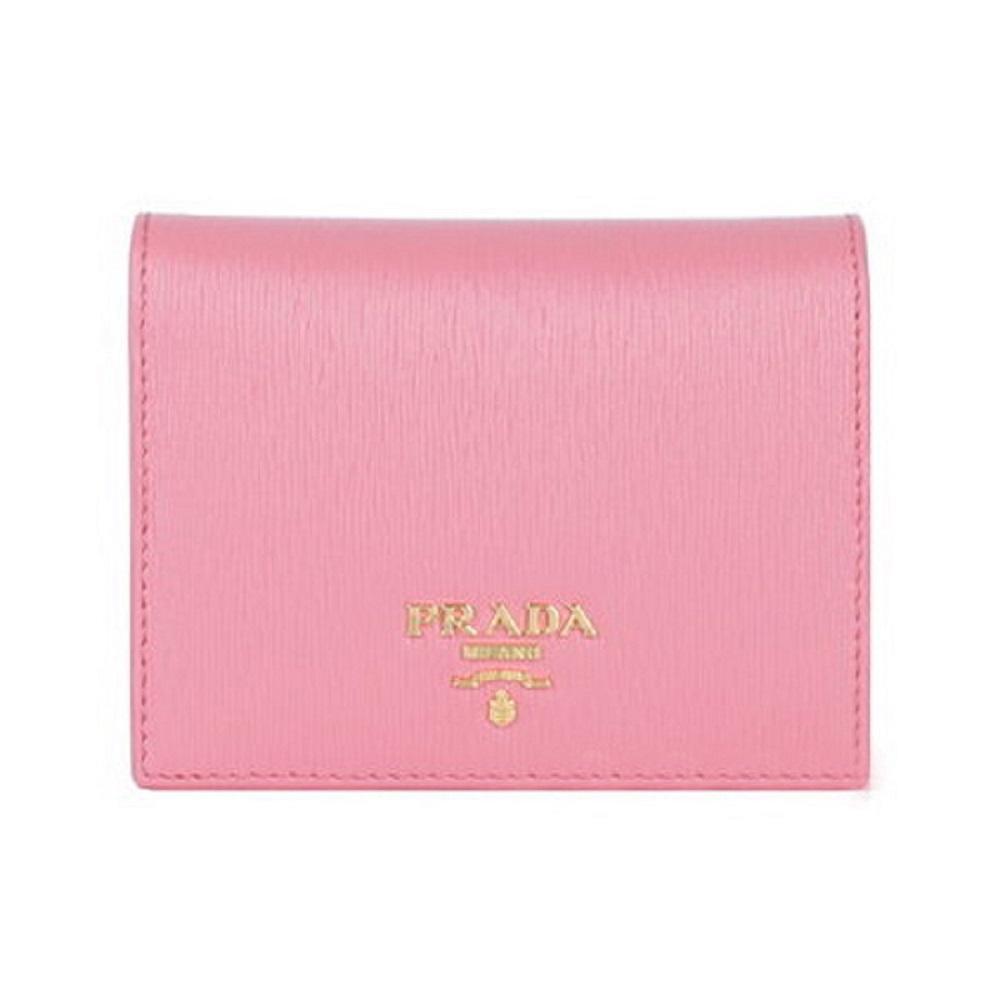 Prada Portafoglio Verticale Pink Geranio Vitello Move Leather Wallet 1MV204