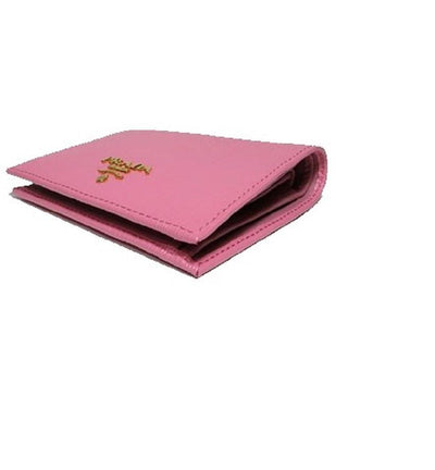 Prada Portafoglio Verticale Pink Geranio Vitello Move Leather Wallet 1MV204