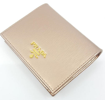 Prada Portafoglio Verticale Pirite Gold Vitello Move Leather Flap Wallet 1MV204