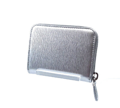 Prada Portamonete Verticale Cromo Silver Vitello Move Leather Zipper Wallet 1MM268