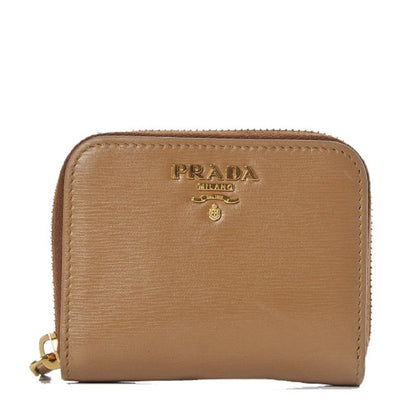 Prada Portamonete Vitello Move Caramel Beige Leather Zip Around Wallet 1MM268